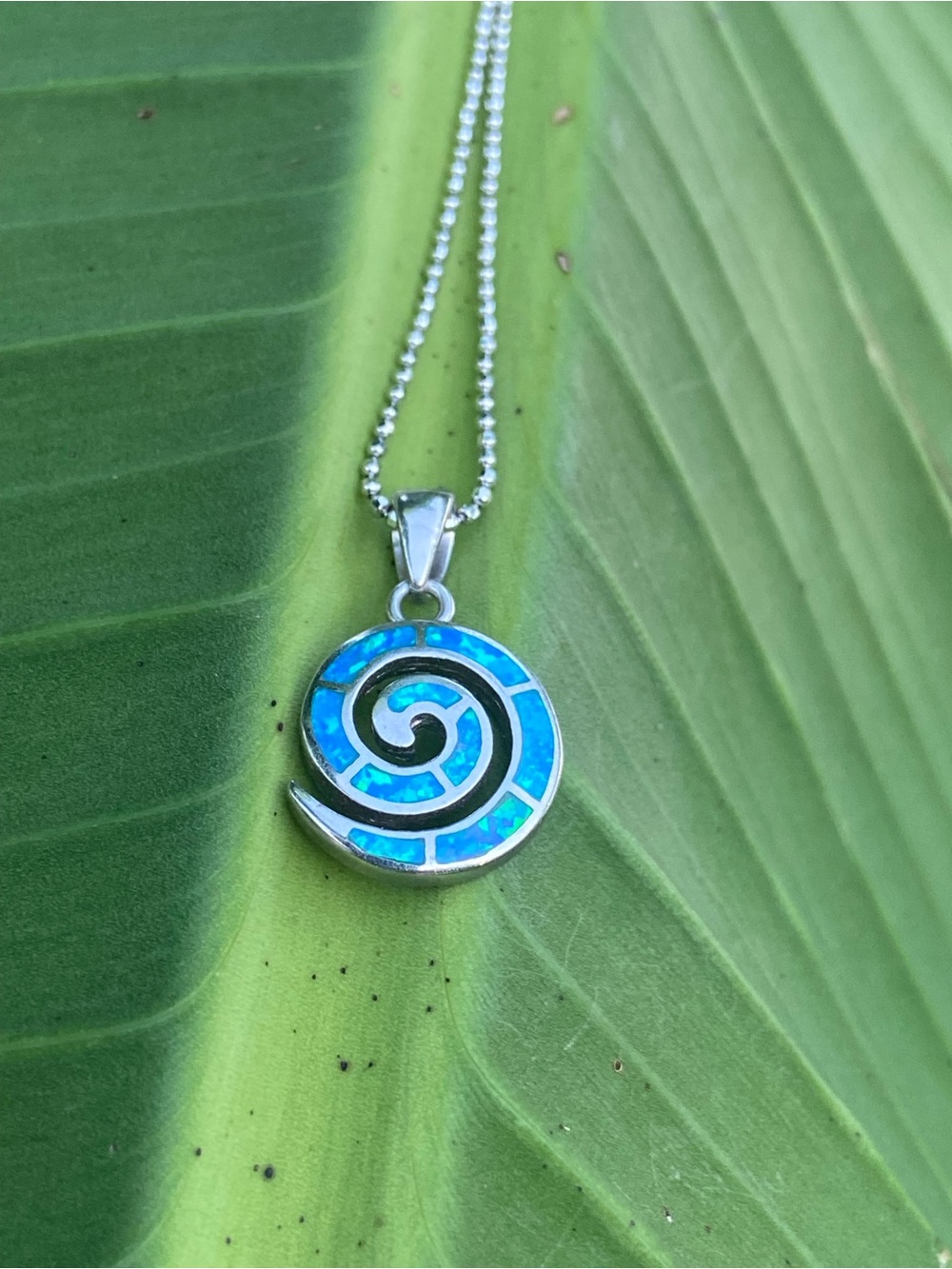 Sterling Silver Blue Spiral Inlay Path Opal Pendant Necklace GREEK